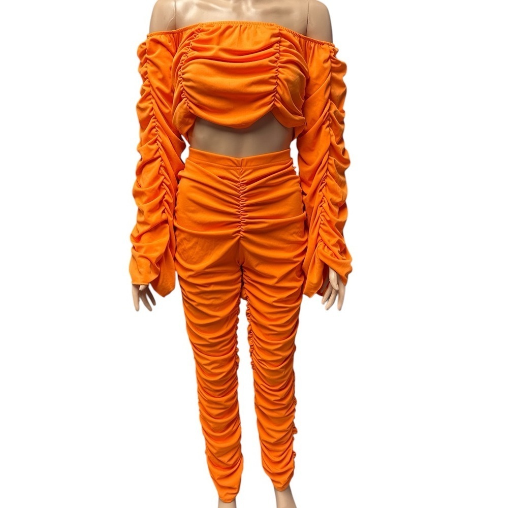 Shein - New in Bag - Orange Ruched Off-Shoulder 2 Piece Set